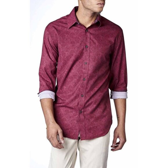 Society of Threads Long Sleeve Burgundy Paisley No Iron Slim Shirt NEW Medium
